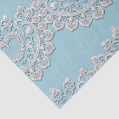 Turquoise Blauwe Witte Kant Hart Trouw Bruids- Tissuepapier (Detail)