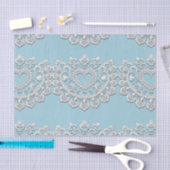Turquoise Blauwe Witte Kant Hart Trouw Bruids- Tissuepapier (Craft)