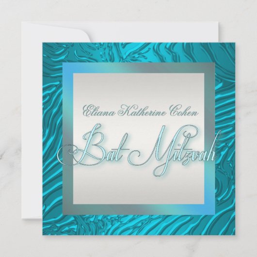 Turquoise Blauwe Zebra Bar Mitzvah Uitnodigingen (Voorkant)