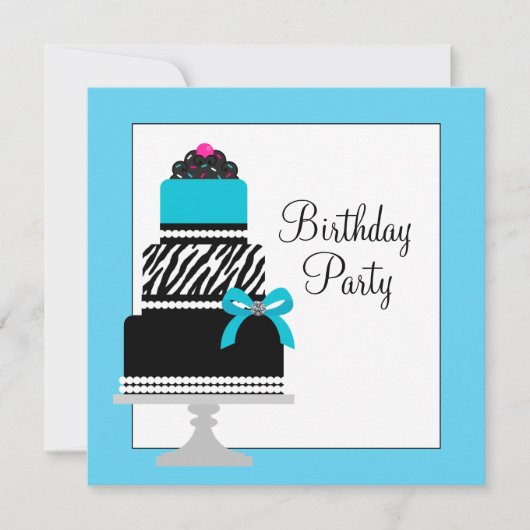 Turquoise Blauwe Zebra Cake Cupcake Verjaardagsfee Kaart (Voorkant)