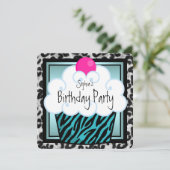 Turquoise Blauwe Zebra Cupcake Verjaardagsfeestje Kaart (Staand voorkant)