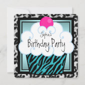 Turquoise Blauwe Zebra Cupcake Verjaardagsfeestje Kaart (Voorkant)
