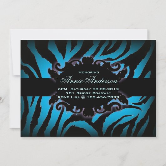 turquoise Blauwe zebra print Chic Vrijgezellenfees Kaart (Achterkant)