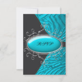 Turquoise Blauwe Zebra Quinceanera RSVP (Voorkant)