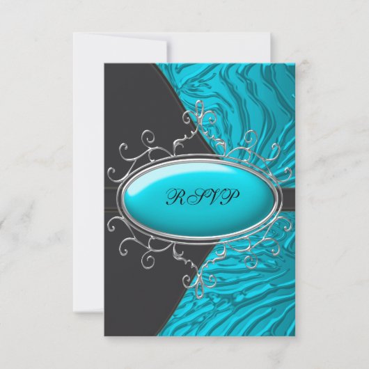 Turquoise Blauwe Zebra Quinceanera RSVP (Voorkant)