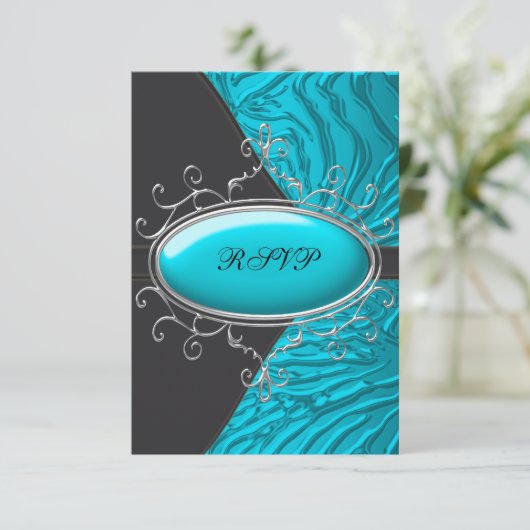 Turquoise Blauwe Zebra Quinceanera RSVP (Staand voorkant)