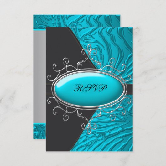 Turquoise Blauwe Zebra Quinceanera RSVP (Voorkant / Achterkant)