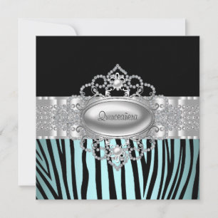 Turquoise Blauwe Zebra Quinceanera Uitnodigingen