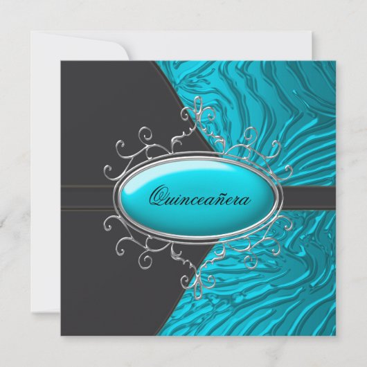 Turquoise Blauwe Zebra Quinceanera Uitnodigingen (Voorkant)