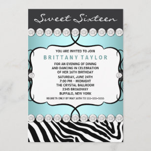 Turquoise Blauwe Zebra Sweet Sixteen Verjaardagsfe Kaart