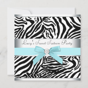 Turquoise Blauwe Zebra Sweet Sixteen Verjaardagsfe Kaart