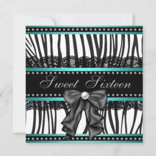 Turquoise Blauwe Zebra Sweet Sixteen Verjaardagsfe Kaart