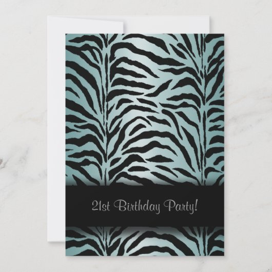 Turquoise Blauwe Zebra Verjaardagsfeest Uitnodigin Kaart (Voorkant)