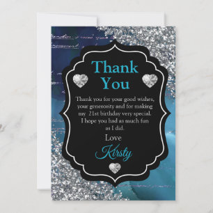 Turquoise Blauwe Zeemeermin Letters Zilver Glitter Bedankkaart