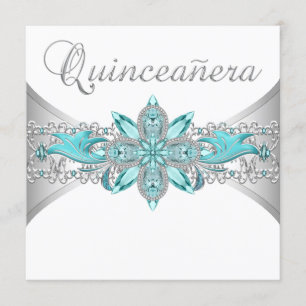 Turquoise Blauwe Zilveren Quinceanera Uitnodiginge Kaart
