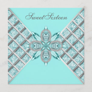 Turquoise Blauwe Zilveren Sweet Sixteen Verjaardag Kaart