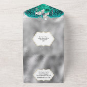 Turquoise blauwe zilveren vlinder glinstering glan all in one uitnodiging (Buitenkant)