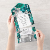 Turquoise blauwe zilveren vlinder glinstering glan all in one uitnodiging (Afscheurbaar)