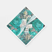 Turquoise blauwe zilveren vlinder roos shabby vint servet (Hoek)