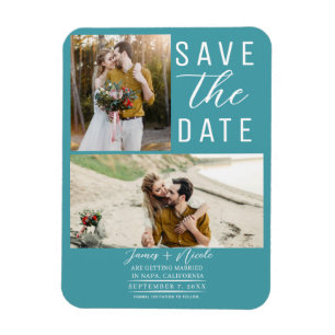 Turquoise Blauwgroen 2 foto's Save the Date Weddin Magneet