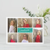 Turquoise Blauwgroen 6 Photo Collage Custom Afstud Kaart (Staand voorkant)