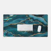 Turquoise Blauwgroen Agaat Geode Goud Glitter Mono Bureaumat (Keyboard & Muis)