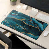 Turquoise Blauwgroen Agaat Geode Goud Glitter Mono Bureaumat