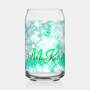 Turquoise blauwgroen agate aqua monogram letter te blikvorm glas