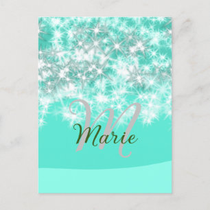 Turquoise blauwgroen agate aqua monogram letter te briefkaart