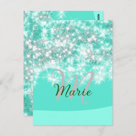 Turquoise blauwgroen agate aqua monogram letter te briefkaart (Voorkant / Achterkant)