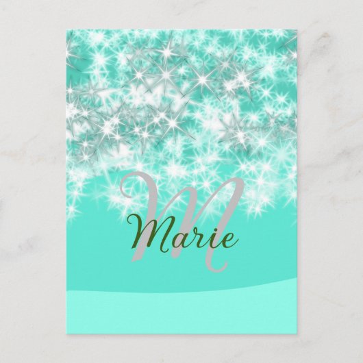 Turquoise blauwgroen agate aqua monogram letter te briefkaart (Voorkant)