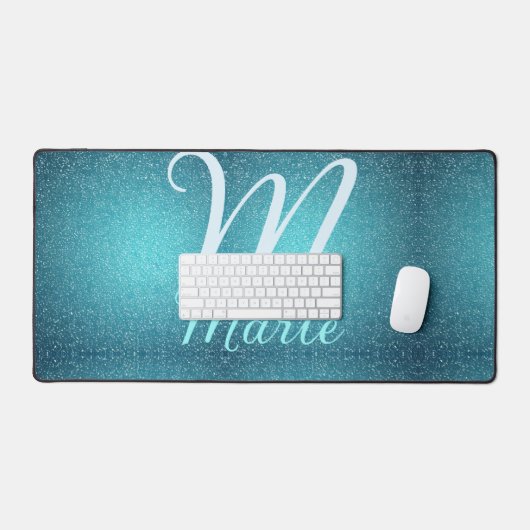 Turquoise blauwgroen agate aqua monogram letter te bureaumat (Keyboard & Muis)