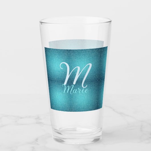 Turquoise blauwgroen agate aqua monogram letter te glas (Voorkant)