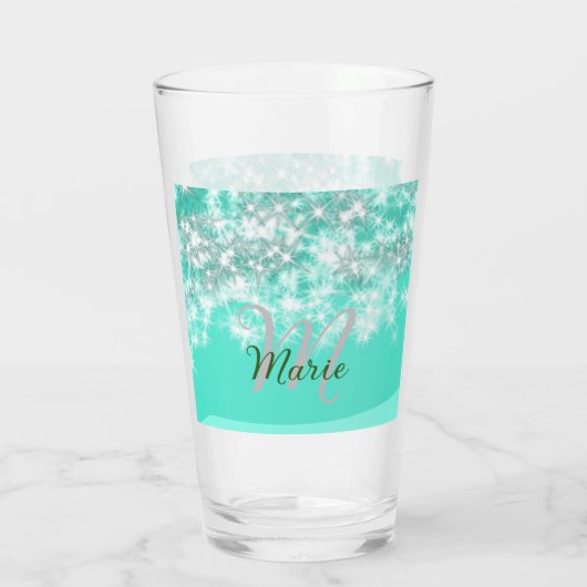 Turquoise blauwgroen agate aqua monogram letter te glas (Achterkant)