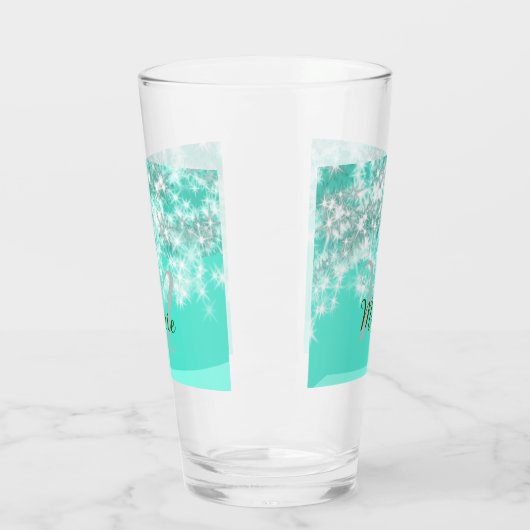 Turquoise blauwgroen agate aqua monogram letter te glas (Links)
