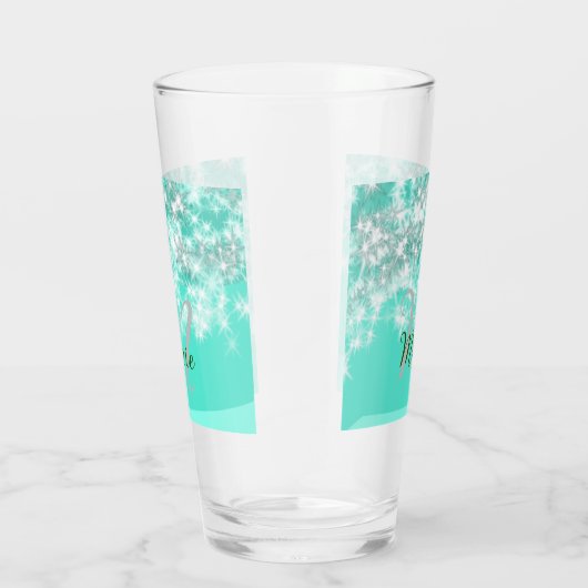 Turquoise blauwgroen agate aqua monogram letter te glas (Rechts)