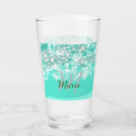 Turquoise blauwgroen agate aqua monogram letter te glas (Voorkant)