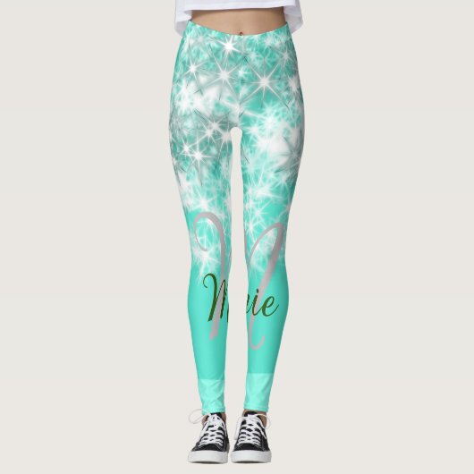 Turquoise blauwgroen agate aqua monogram letter te leggings (Voorkant)