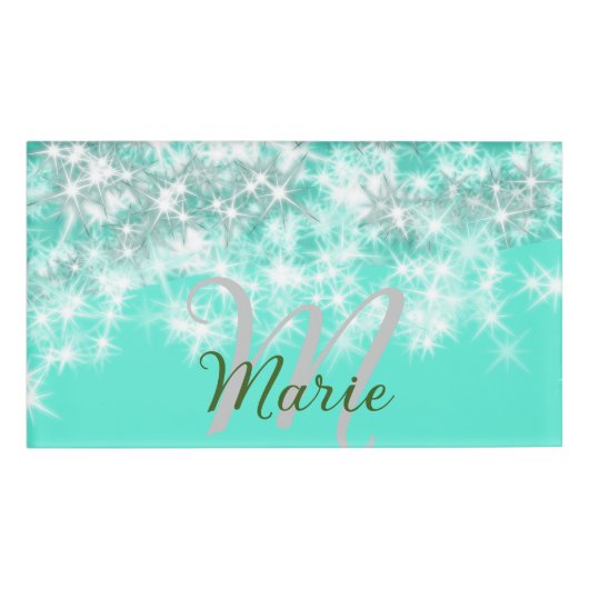 Turquoise blauwgroen agate aqua monogram letter te naambadge (Voorkant)