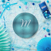 Turquoise blauwgroen agate aqua monogram letter te papieren bordje (Feest)