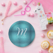 Turquoise blauwgroen agate aqua monogram letter te papieren bordje (Feest)