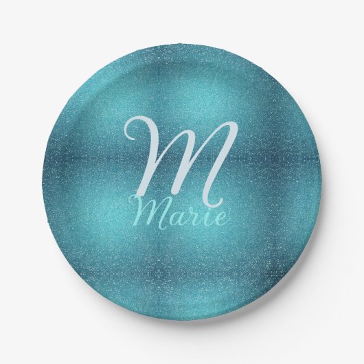 Turquoise blauwgroen agate aqua monogram letter te papieren bordje (Voorkant)