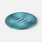 Turquoise blauwgroen agate aqua monogram letter te papieren bordje (Gekanteld)