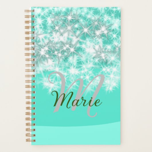 Turquoise blauwgroen agate aqua monogram letter te planner (Voorkant)