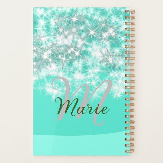 Turquoise blauwgroen agate aqua monogram letter te planner (Achterkant)