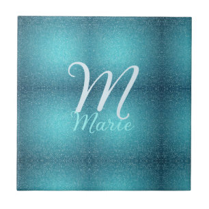 Turquoise blauwgroen agate aqua monogram letter te tegeltje