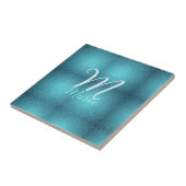 Turquoise blauwgroen agate aqua monogram letter te tegeltje (Zijkant)