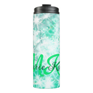 Turquoise blauwgroen agate aqua monogram letter te thermosbeker