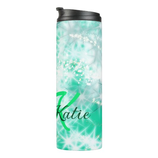 Turquoise blauwgroen agate aqua monogram letter te thermosbeker (Geroteerd rechts)