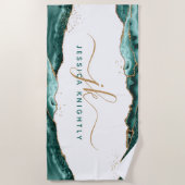 Turquoise Blauwgroen Agate Gold Glitter Monogram S Strandlaken (Voorkant)